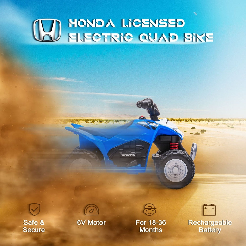 AIYAPLAY Honda Licensed Kids Electric Quad Bike, 6V ATV Ride On for Ages 1.5-3 Years, Blue - SGP Garden Ltd