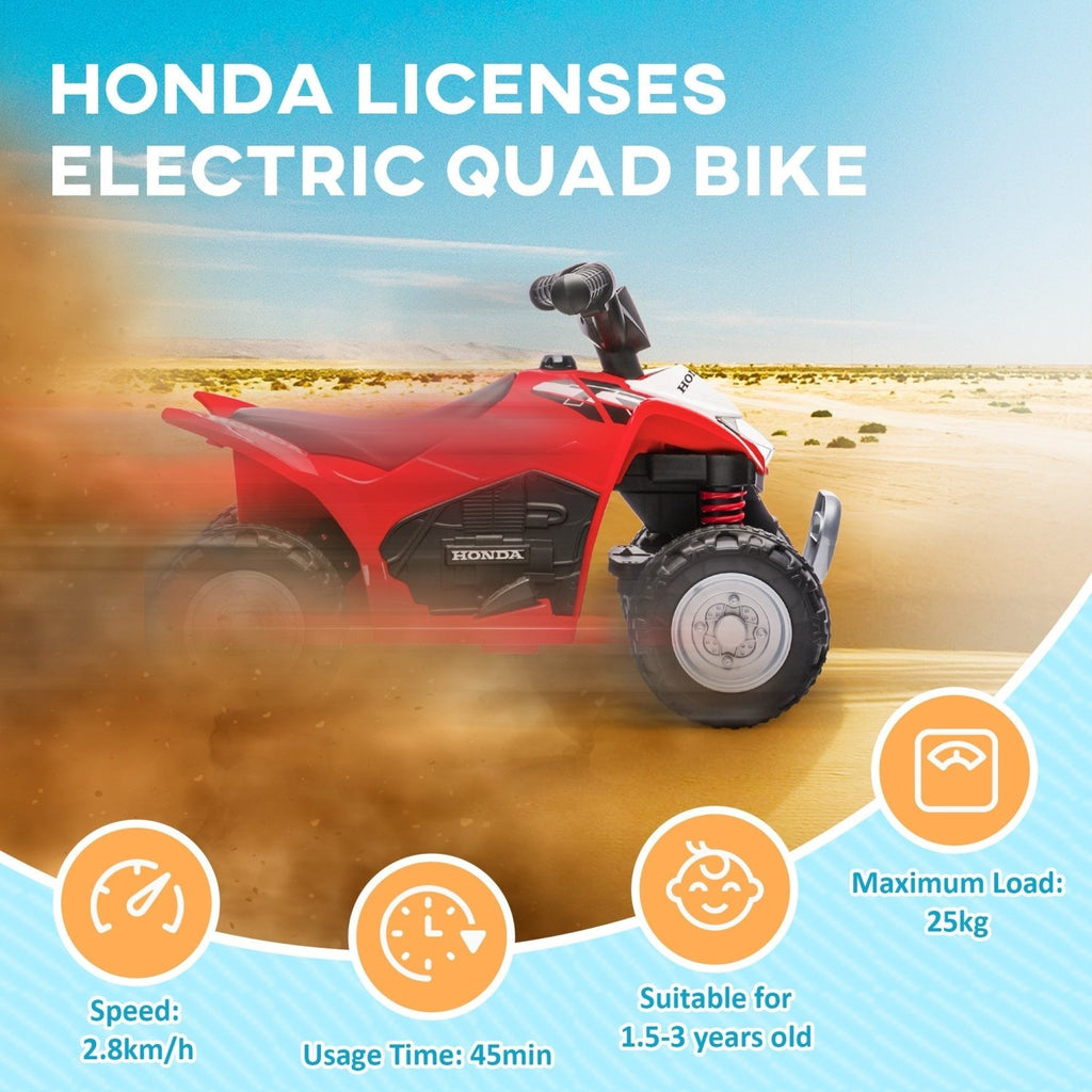 AIYAPLAY Honda Licensed Kids Electric Quad Bike, 6V ATV Ride On for Ages 1.5-3 Years, Red - SGP Garden Ltd
