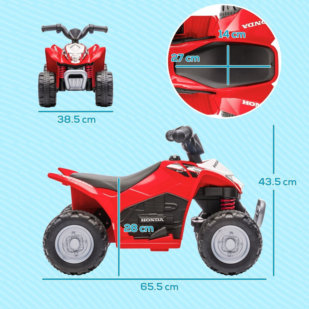 AIYAPLAY Honda Licensed Kids Electric Quad Bike, 6V ATV Ride On for Ages 1.5-3 Years, Red - SGP Garden Ltd