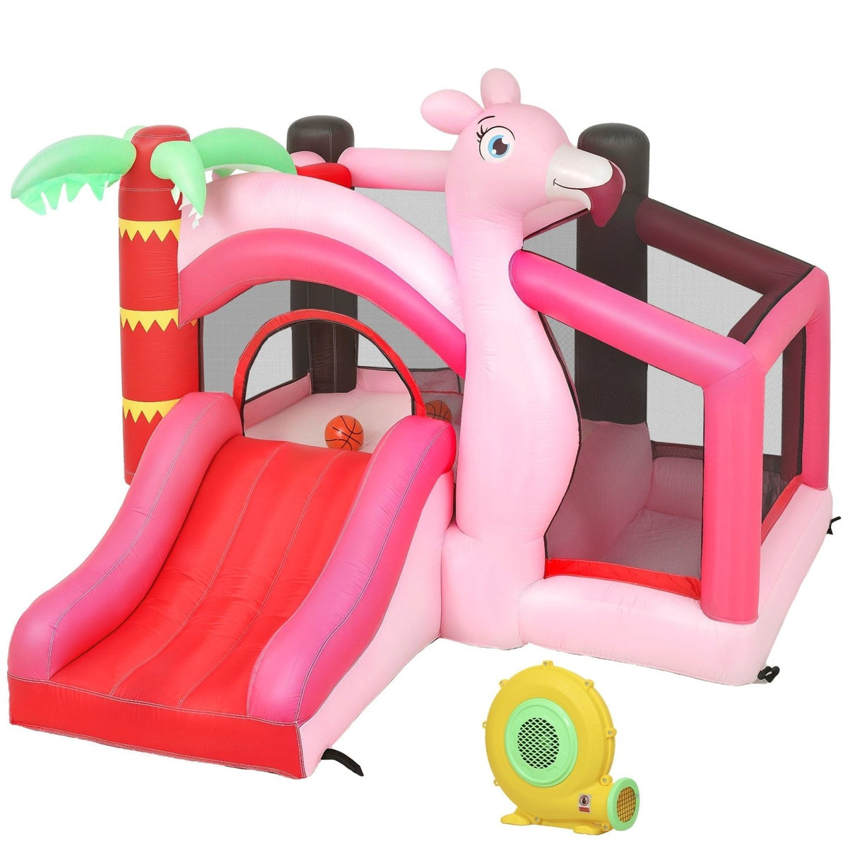 AIYAPLAY Inflatable Bounce House for Kids with Slide, Ball Pit, Basketball Hoop and Blower for Indoor Outdoor Garden, Pink - SGP Garden Ltd