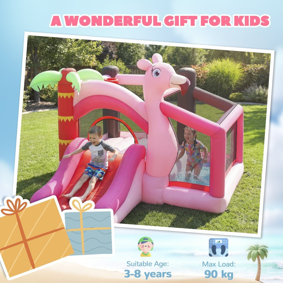 AIYAPLAY Inflatable Bounce House for Kids with Slide, Ball Pit, Basketball Hoop and Blower for Indoor Outdoor Garden, Pink - SGP Garden Ltd