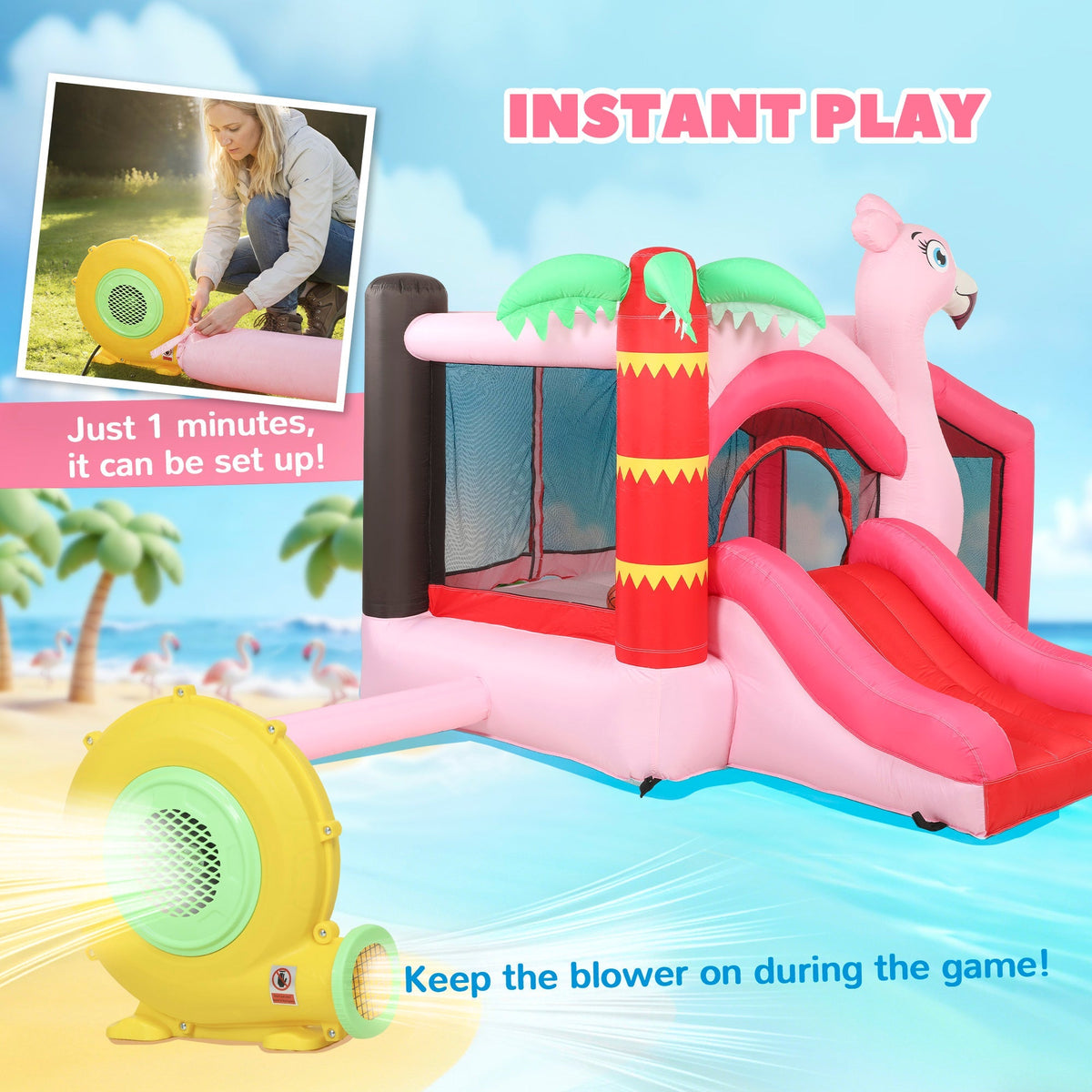 AIYAPLAY Inflatable Bounce House for Kids with Slide, Ball Pit, Basketball Hoop and Blower for Indoor Outdoor Garden, Pink - SGP Garden Ltd
