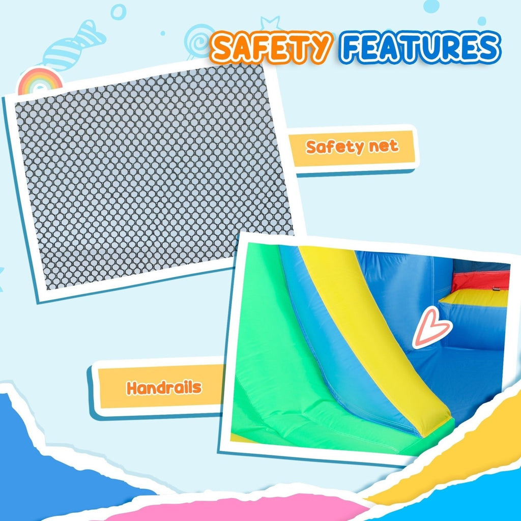AIYAPLAY Inflatable Bouncy Castle with 550W Blower, Basketball Hoop, Long Slide, Dart Board, Carrying Bag, 385 x 290 x 180 cm - SGP Garden Ltd