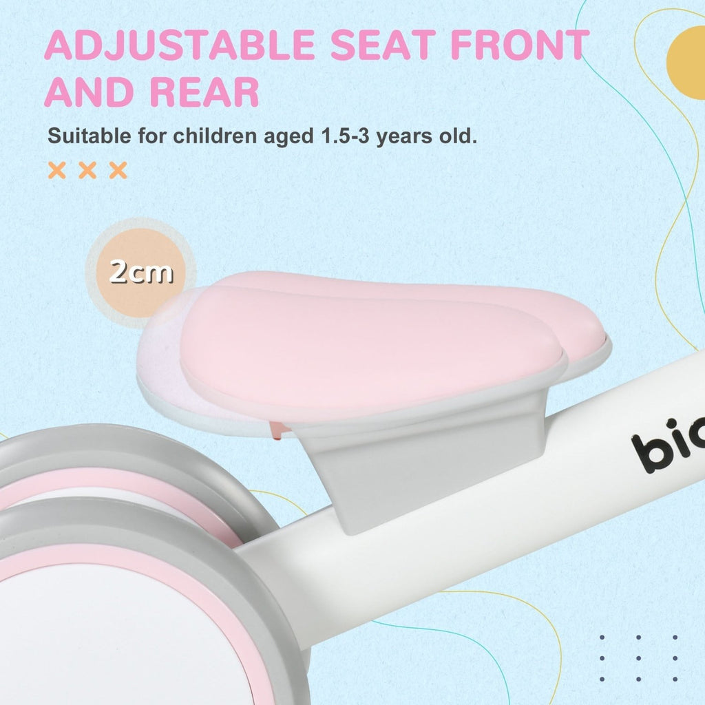 AIYAPLAY Kids Balance Bike for 1-3 Years Old with Adjustable Seat, Silent Wheels, Pink - SGP Garden Ltd