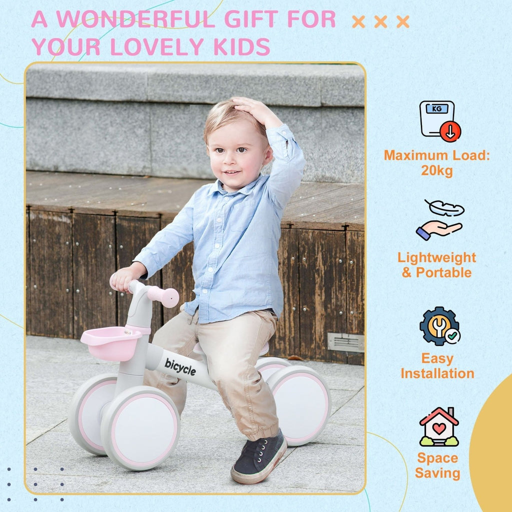 AIYAPLAY Kids Balance Bike for 1-3 Years Old with Adjustable Seat, Silent Wheels, Pink - SGP Garden Ltd