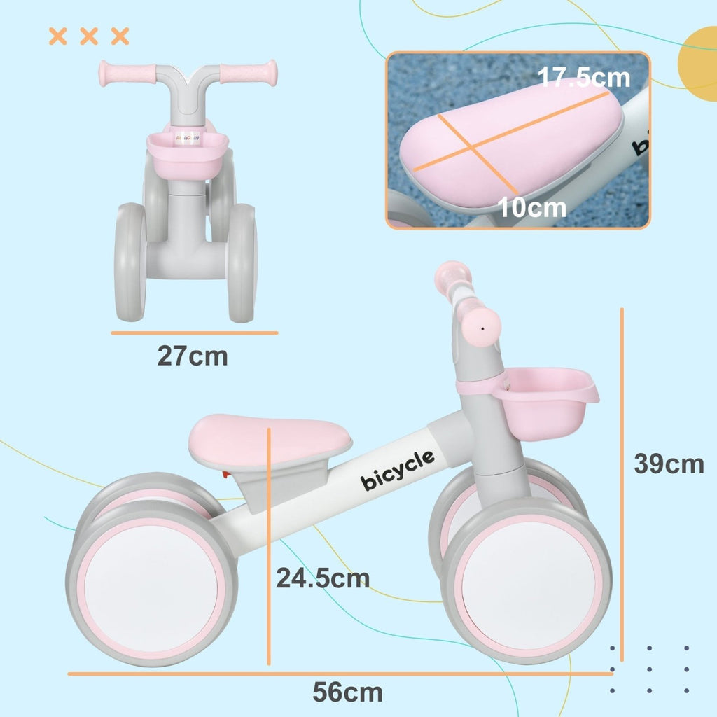AIYAPLAY Kids Balance Bike for 1-3 Years Old with Adjustable Seat, Silent Wheels, Pink - SGP Garden Ltd
