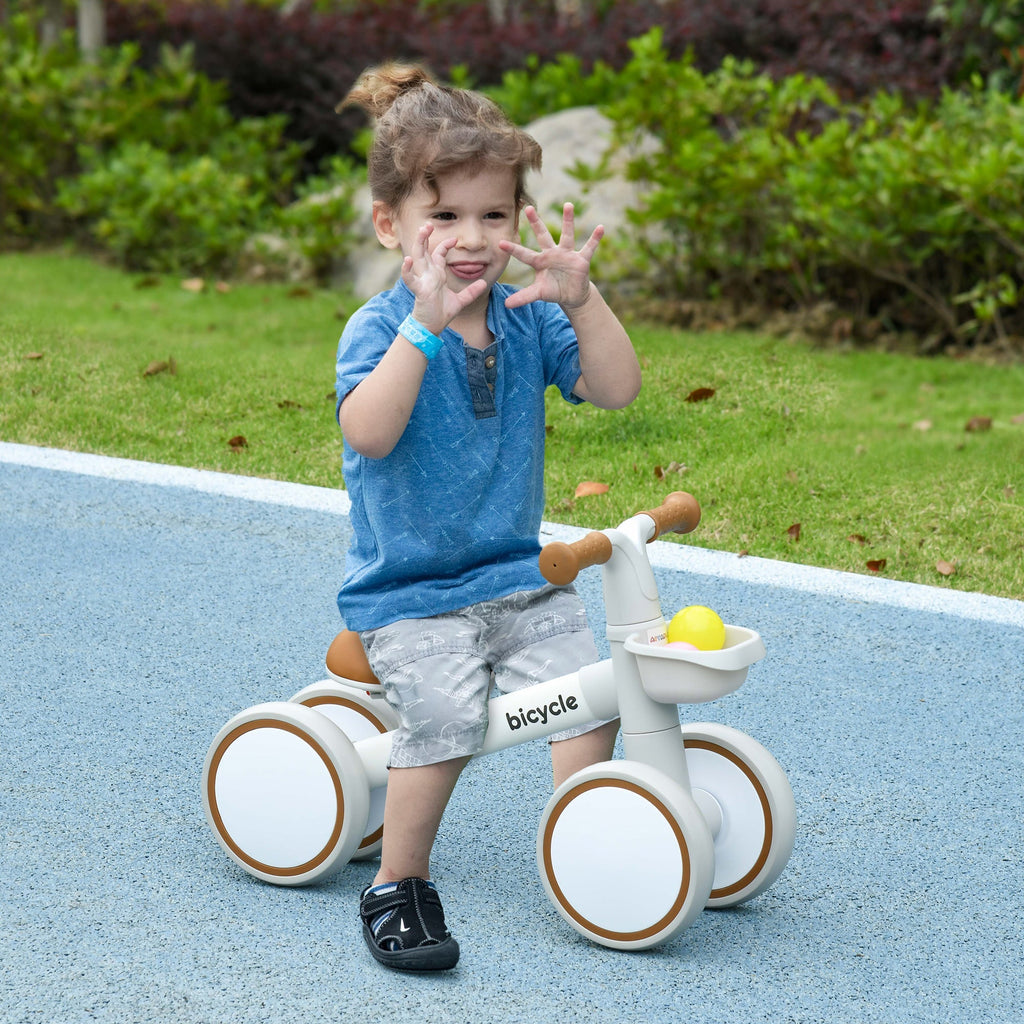 AIYAPLAY Kids Balance Bike for 1-3 Years Old with Adjustable Seat, Silent Wheels, White - SGP Garden Ltd
