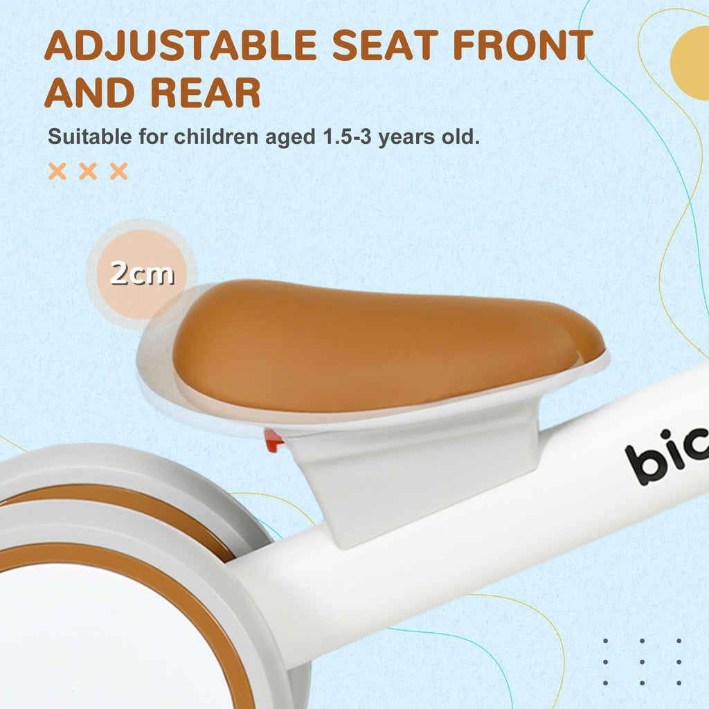 AIYAPLAY Kids Balance Bike for 1-3 Years Old with Adjustable Seat, Silent Wheels, White - SGP Garden Ltd