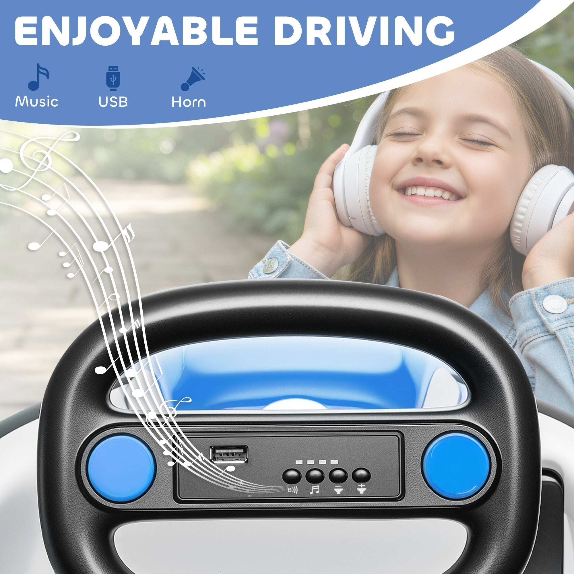 AIYAPLAY Kids Bumper Car with 360-Degree Rotation, 6V Electric Ride On Car with Music and Horn for 3-8 Years Old, Blue - SGP Garden Ltd
