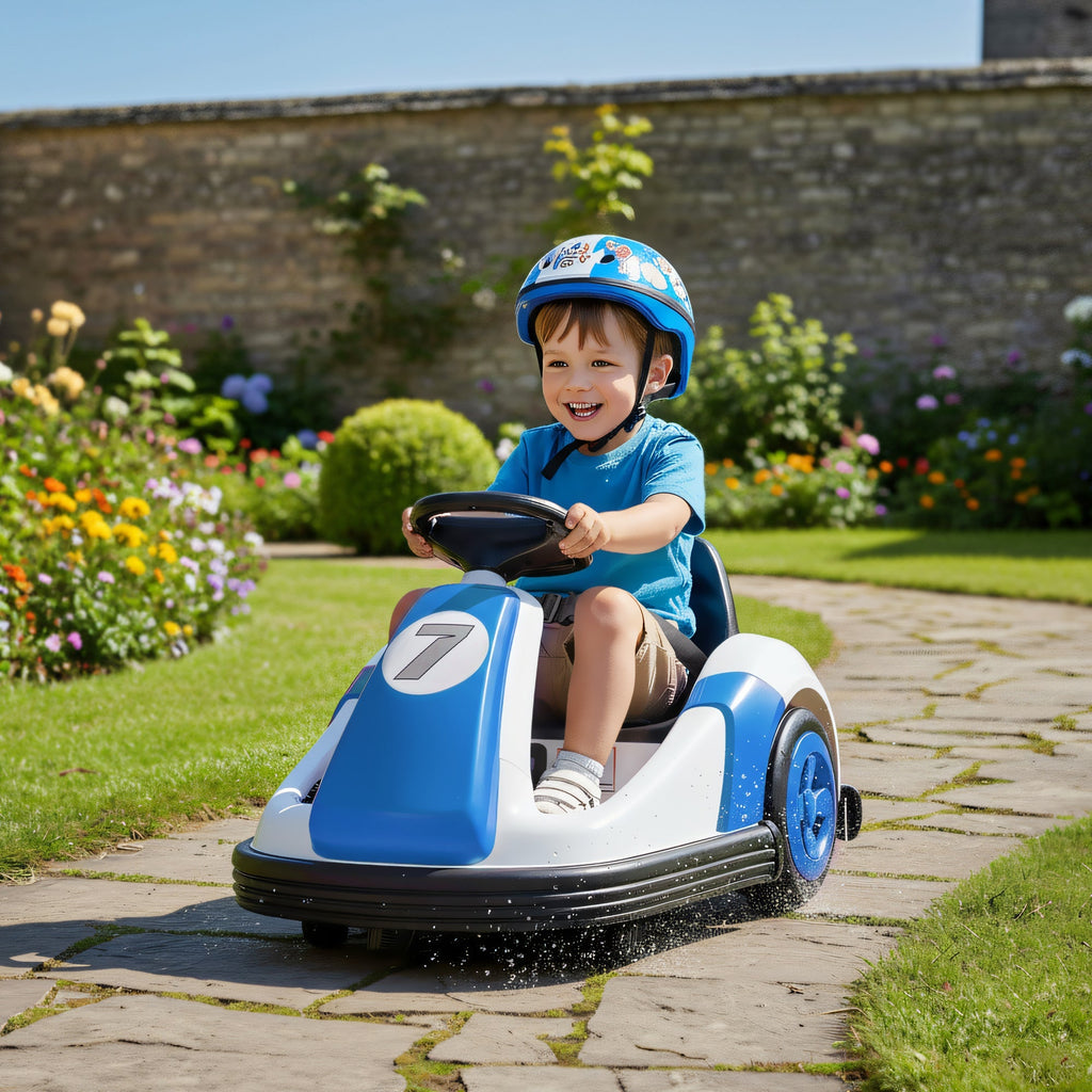 AIYAPLAY Kids Bumper Car with 360-Degree Rotation, 6V Electric Ride On Car with Music and Horn for 3-8 Years Old, Blue - SGP Garden Ltd