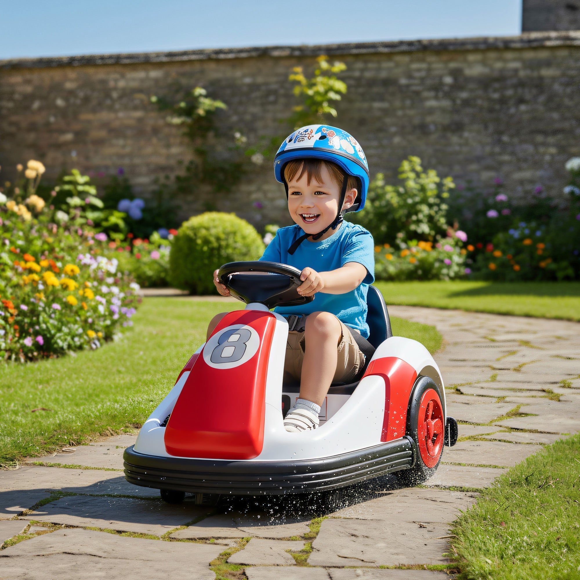 AIYAPLAY Kids Bumper Car with 360-Degree Rotation, 6V Electric Ride On Car with Music and Horn for 3-8 Years Old, Red - SGP Garden Ltd