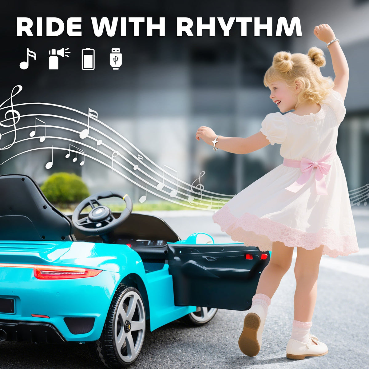 AIYAPLAY Kids Electric Car, 12V Licensed RUF GT Ride on Car with Suspension, Remote Control, Music, for 3-5 Years, Blue - SGP Garden Ltd