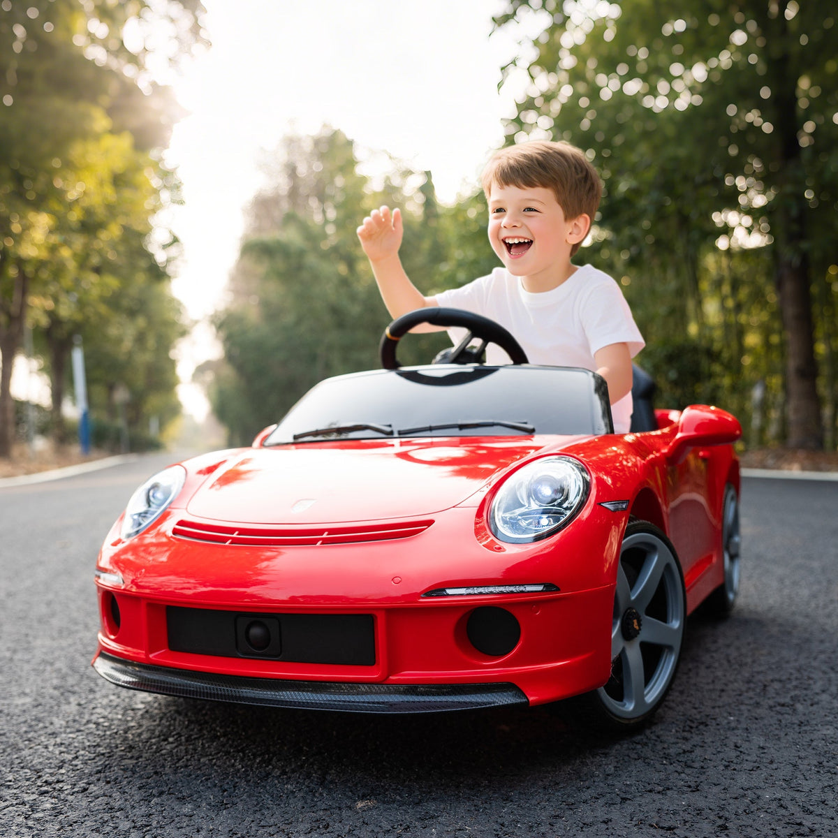 AIYAPLAY Kids Electric Car, 12V Licensed RUF GT Ride on Car with Suspension, Remote Control, Music, for 3-5 Years, Red - SGP Garden Ltd