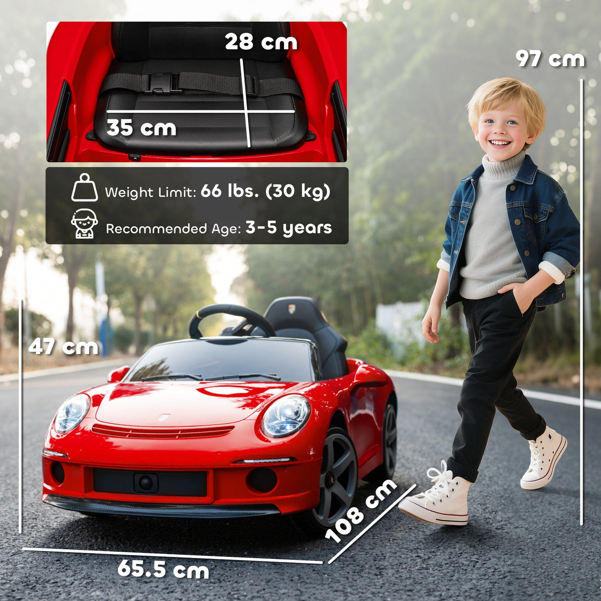 AIYAPLAY Kids Electric Car, 12V Licensed RUF GT Ride on Car with Suspension, Remote Control, Music, for 3-5 Years, Red - SGP Garden Ltd