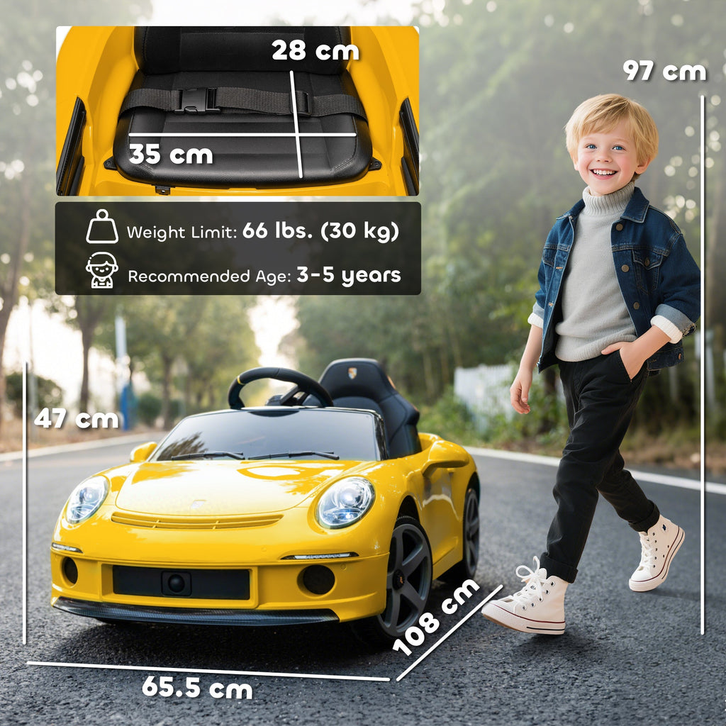 AIYAPLAY Kids Electric Car, 12V Licensed RUF GT Ride on Car with Suspension, Remote Control, Music for 3-5 Years Yellow - SGP Garden Ltd