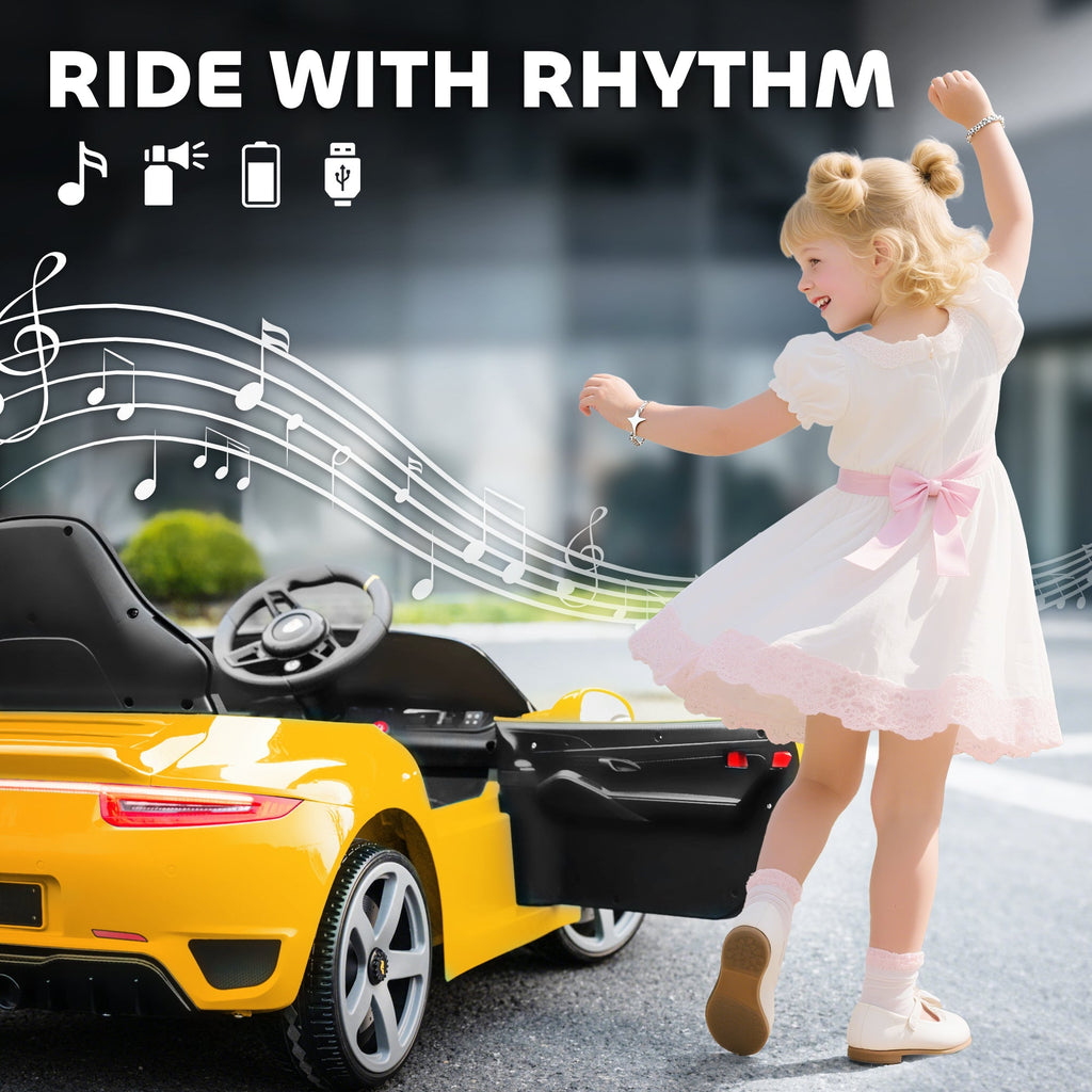 AIYAPLAY Kids Electric Car, 12V Licensed RUF GT Ride on Car with Suspension, Remote Control, Music for 3-5 Years Yellow - SGP Garden Ltd