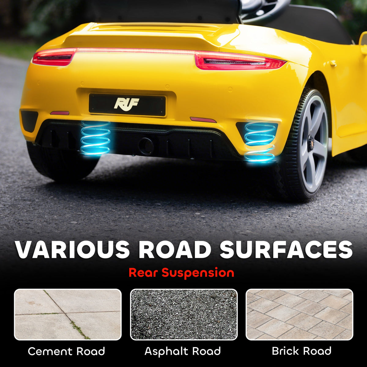 AIYAPLAY Kids Electric Car, 12V Licensed RUF GT Ride on Car with Suspension, Remote Control, Music for 3-5 Years Yellow - SGP Garden Ltd
