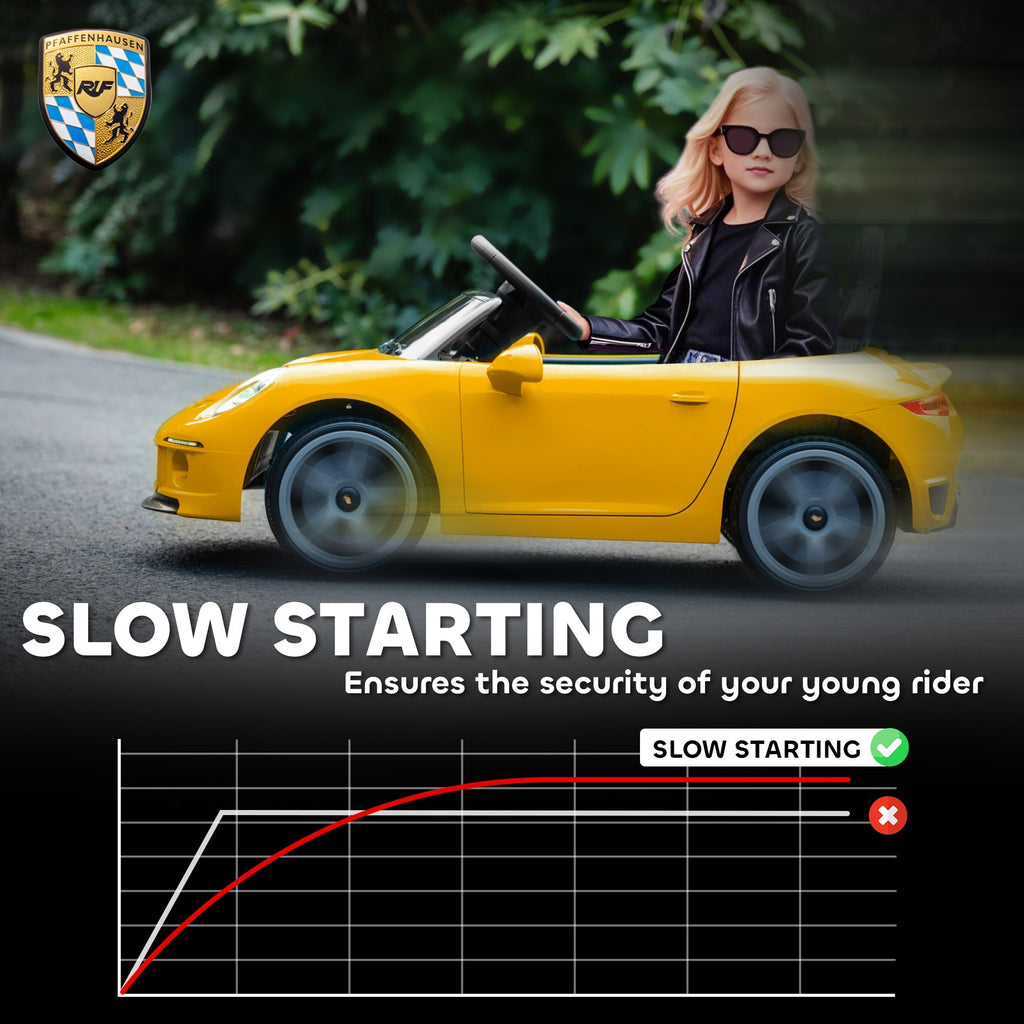 AIYAPLAY Kids Electric Car, 12V Licensed RUF GT Ride on Car with Suspension, Remote Control, Music for 3-5 Years Yellow - SGP Garden Ltd