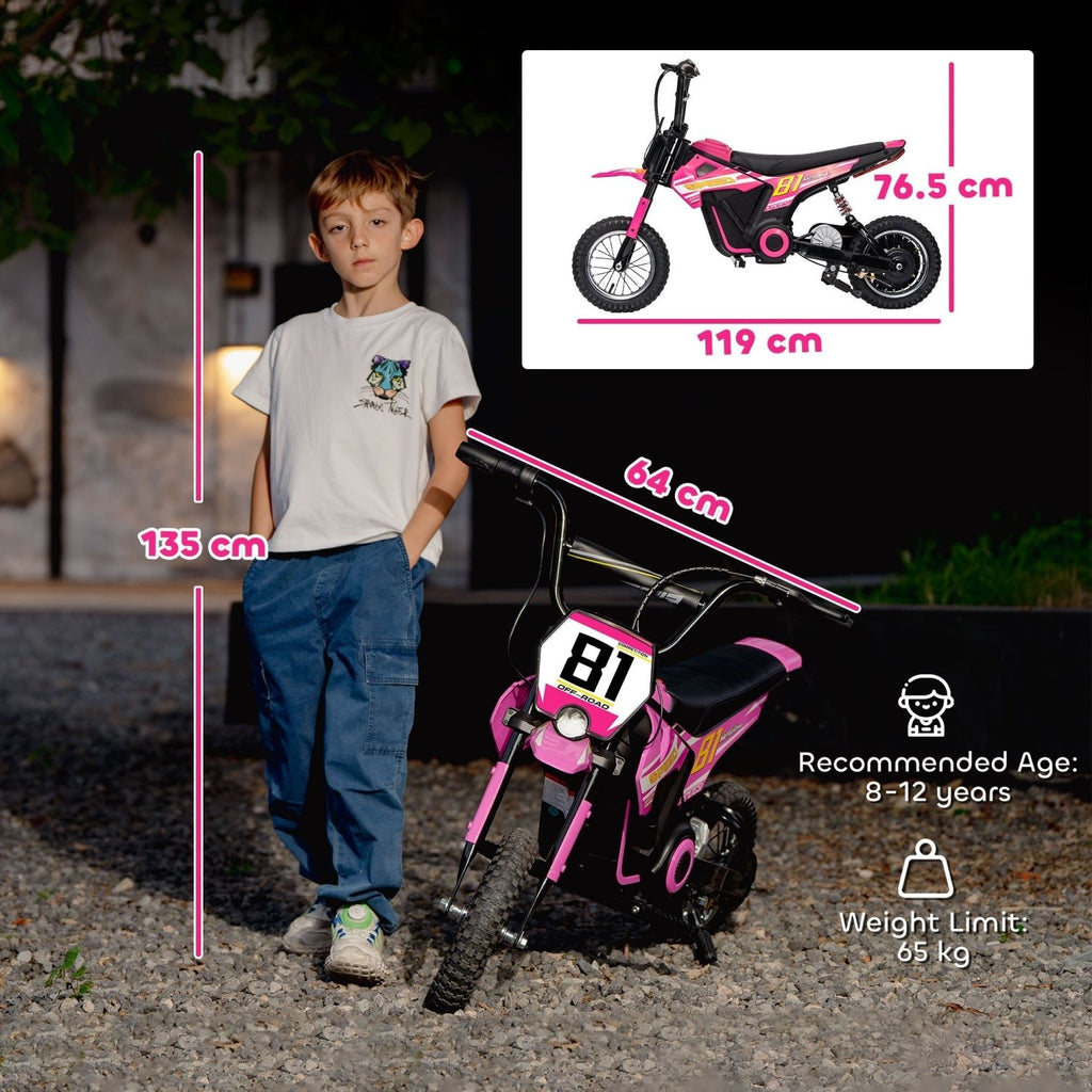 AIYAPLAY Kids Electric Motorbike, 24V Ride On Motorcycle with 3 Speeds and Rear Suspension, Dirt Bike for 8-12 Years Old, Pink - SGP Garden Ltd