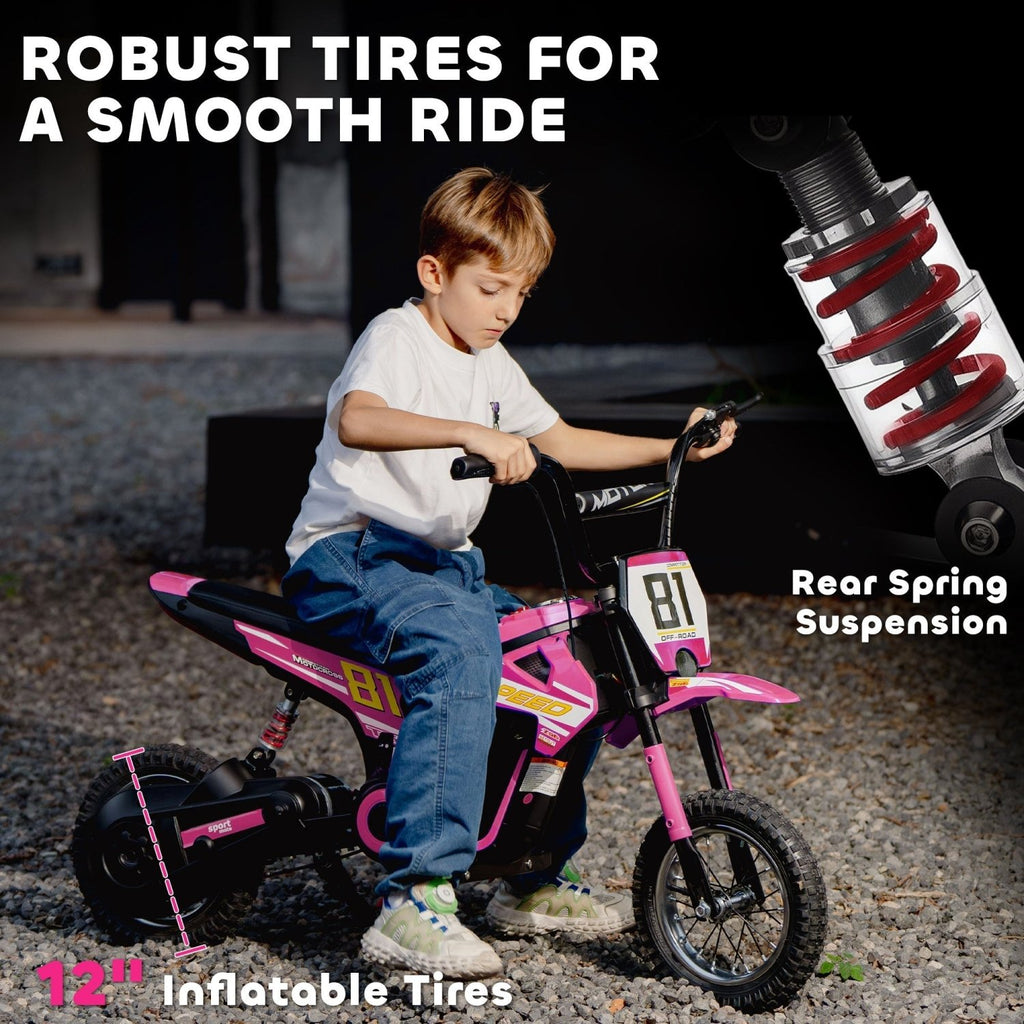 AIYAPLAY Kids Electric Motorbike, 24V Ride On Motorcycle with 3 Speeds and Rear Suspension, Dirt Bike for 8-12 Years Old, Pink - SGP Garden Ltd