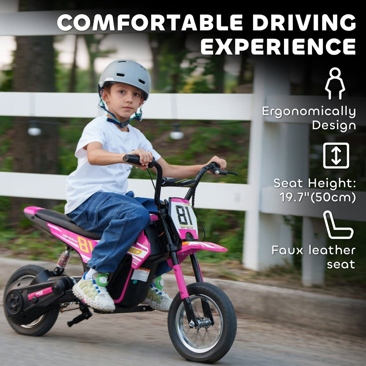 AIYAPLAY Kids Electric Motorbike, 24V Ride On Motorcycle with 3 Speeds and Rear Suspension, Dirt Bike for 8-12 Years Old, Pink - SGP Garden Ltd