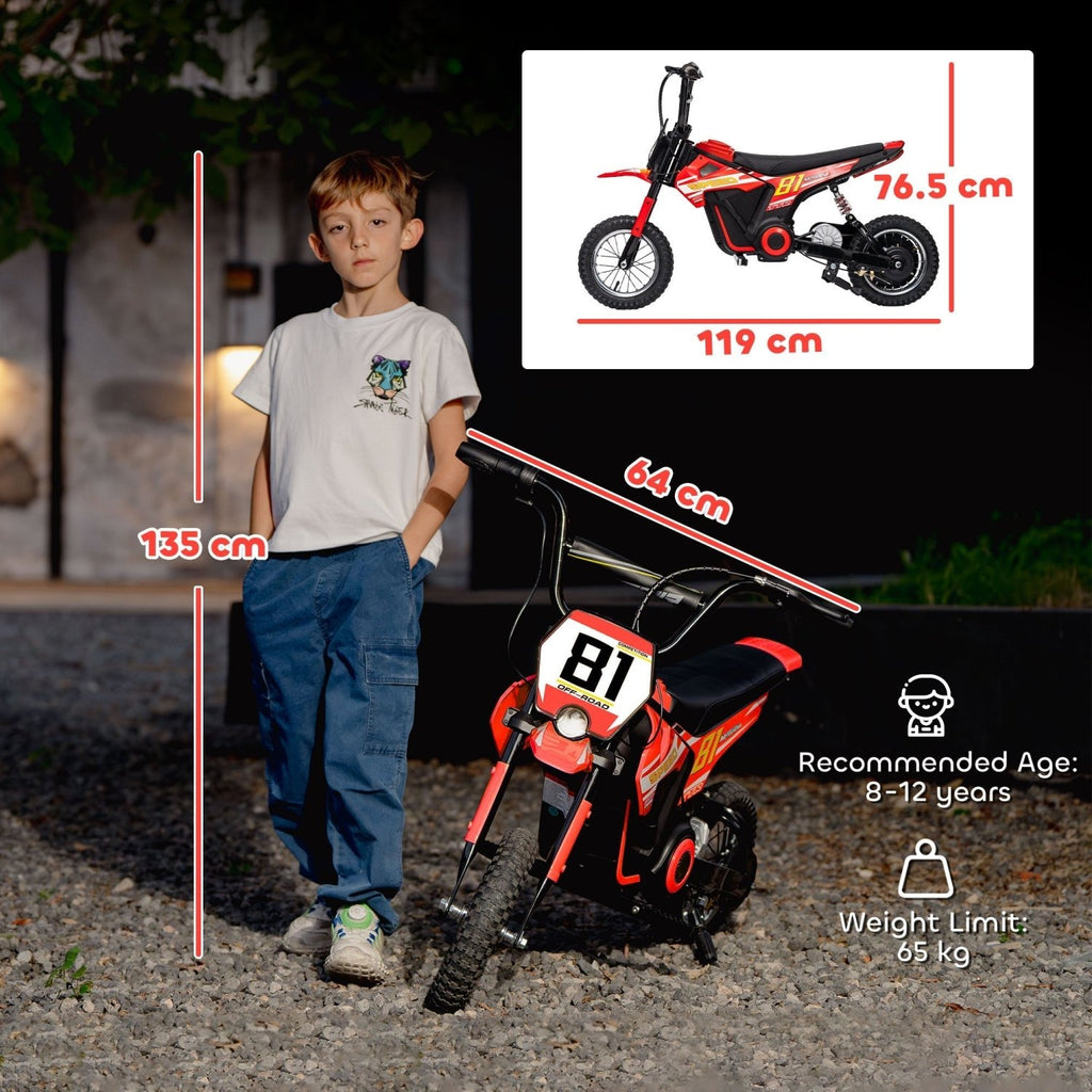 AIYAPLAY Kids Electric Motorbike, 24V Ride On Motorcycle with 3 Speeds and Rear Suspension, Dirt Bike for 8-12 Years Old, Red - SGP Garden Ltd
