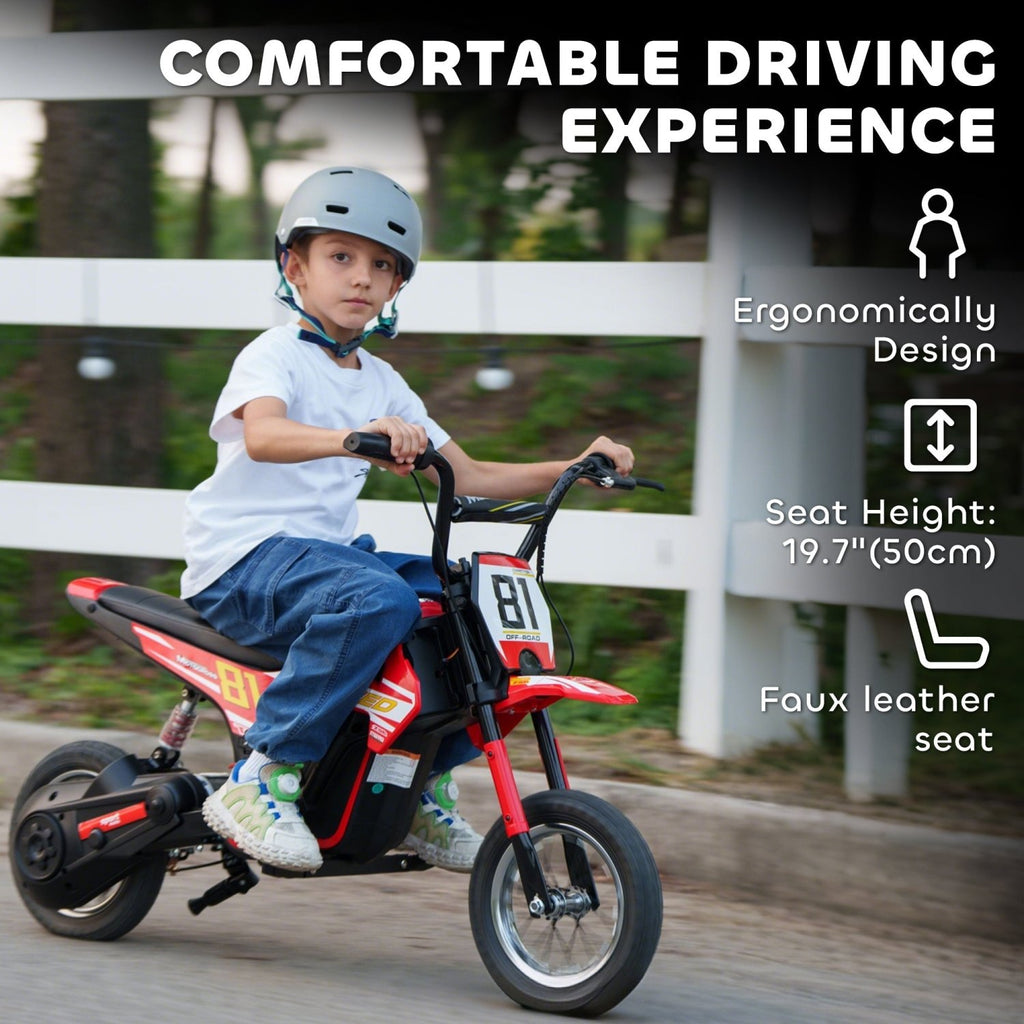 AIYAPLAY Kids Electric Motorbike, 24V Ride On Motorcycle with 3 Speeds and Rear Suspension, Dirt Bike for 8-12 Years Old, Red - SGP Garden Ltd