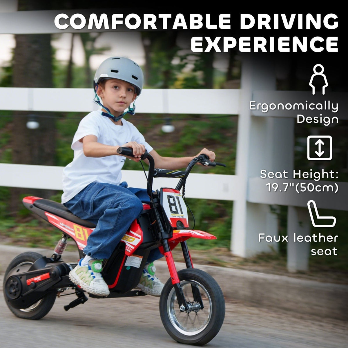 AIYAPLAY Kids Electric Motorbike, 24V Ride On Motorcycle with 3 Speeds and Rear Suspension, Dirt Bike for 8-12 Years Old, Red - SGP Garden Ltd