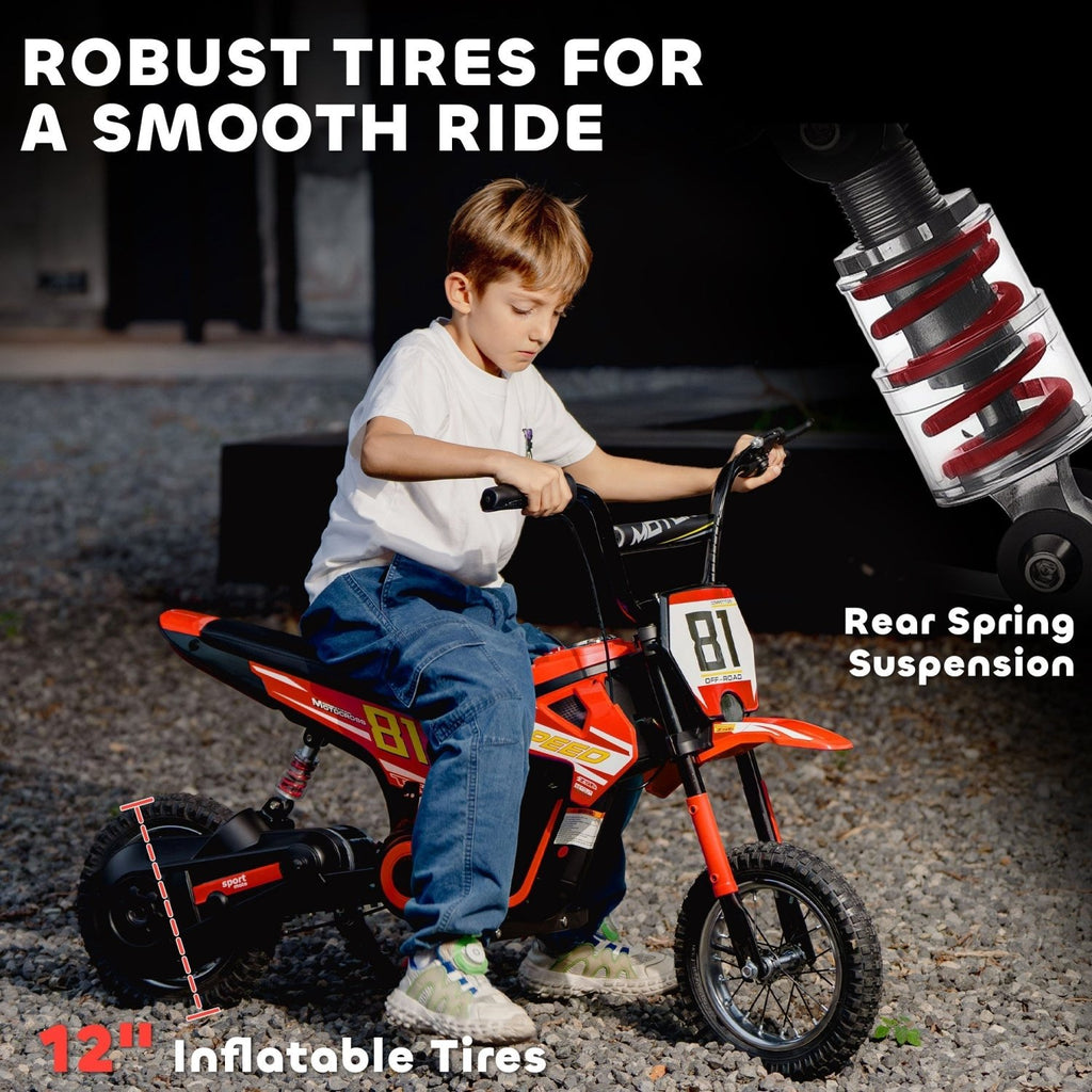 AIYAPLAY Kids Electric Motorbike, 24V Ride On Motorcycle with 3 Speeds and Rear Suspension, Dirt Bike for 8-12 Years Old, Red - SGP Garden Ltd