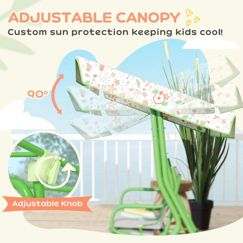 AIYAPLAY Kids Garden Swing Chair with Adjustable Canopy, Safety Belt, 2 Seater Hammock Swing Bench for Patio, Porch, Green - SGP Garden Ltd