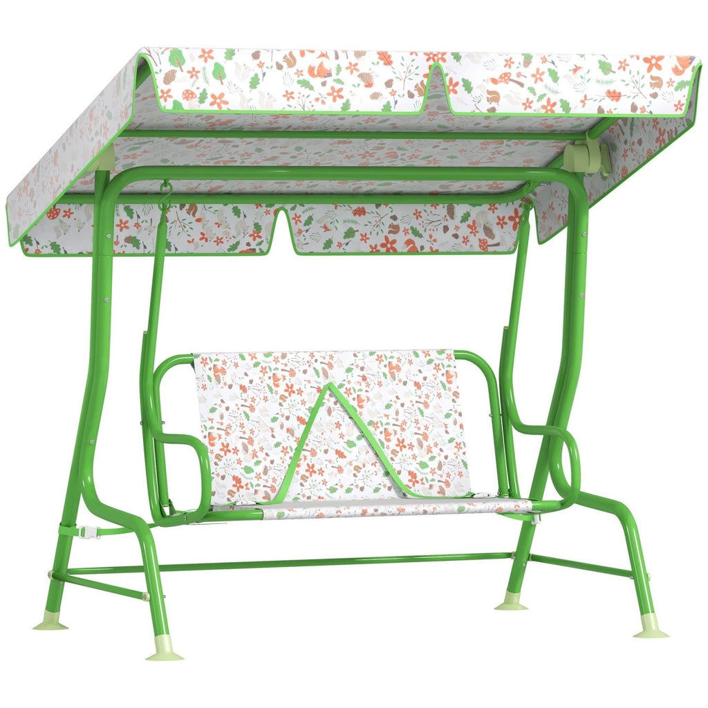 AIYAPLAY Kids Garden Swing Chair with Adjustable Canopy, Safety Belt, 2 Seater Hammock Swing Bench for Patio, Porch, Green - SGP Garden Ltd