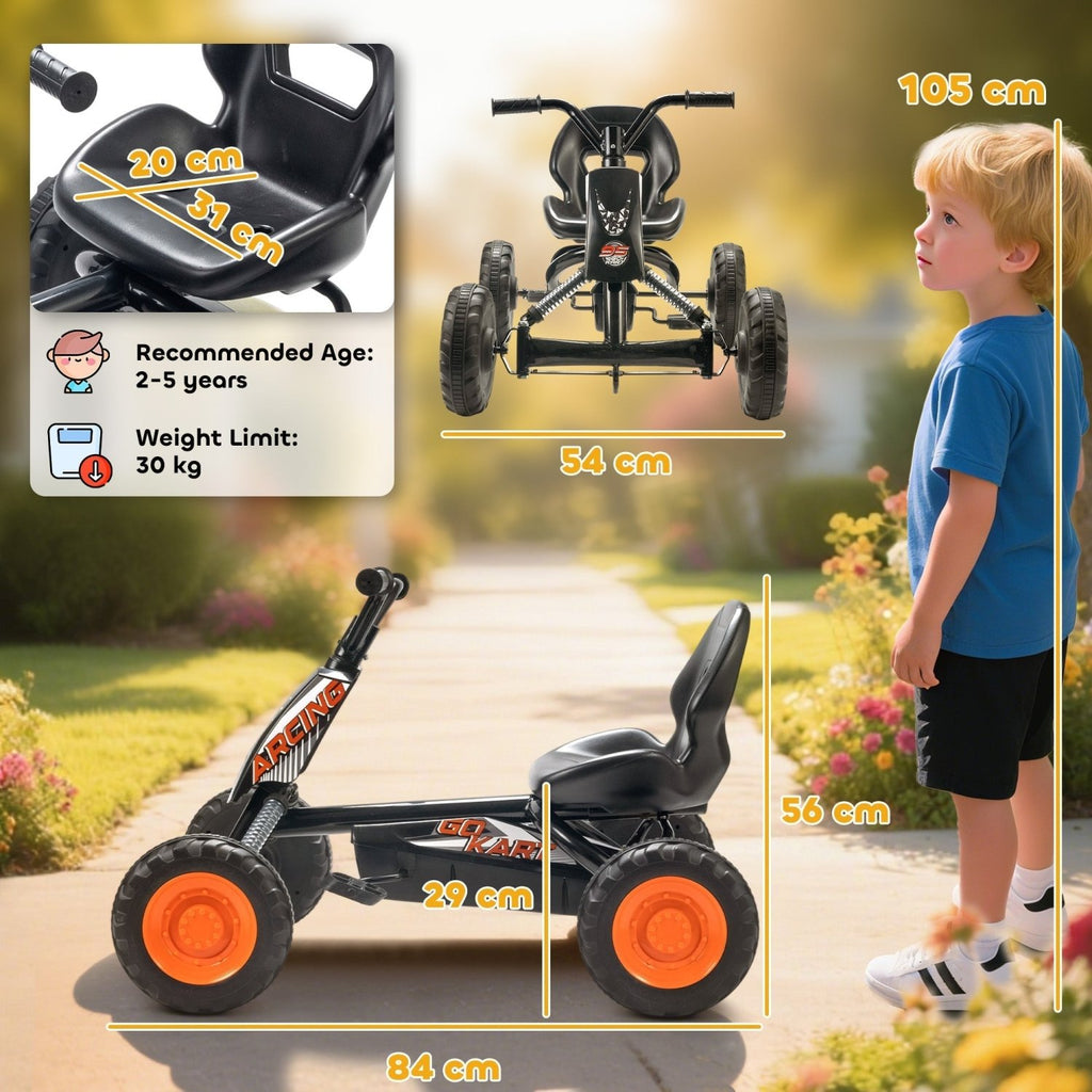 AIYAPLAY Kids Pedal Go Kart with Steel Frame, Sporty Design, for Ages 2-5 Years, Black - SGP Garden Ltd