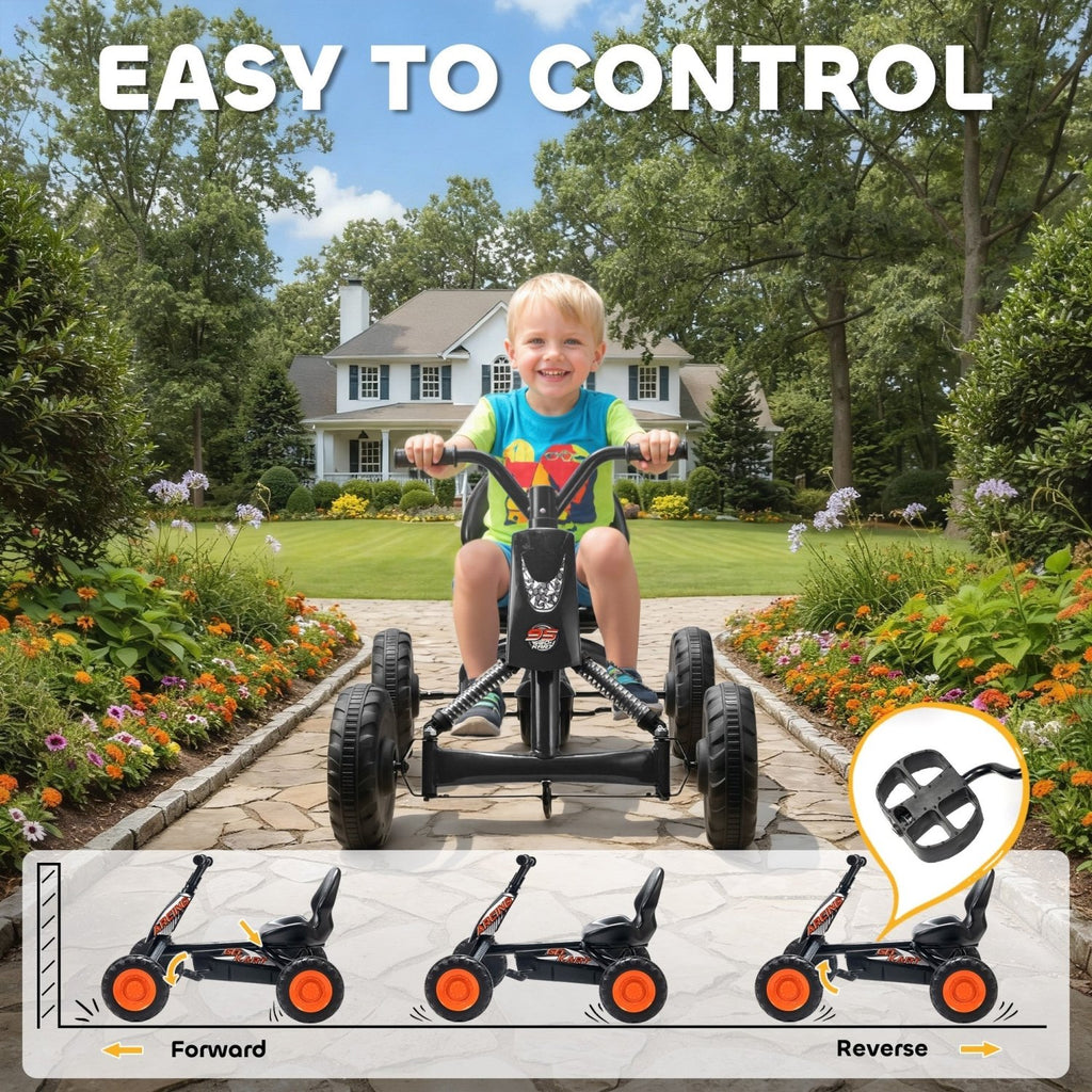 AIYAPLAY Kids Pedal Go Kart with Steel Frame, Sporty Design, for Ages 2-5 Years, Black - SGP Garden Ltd