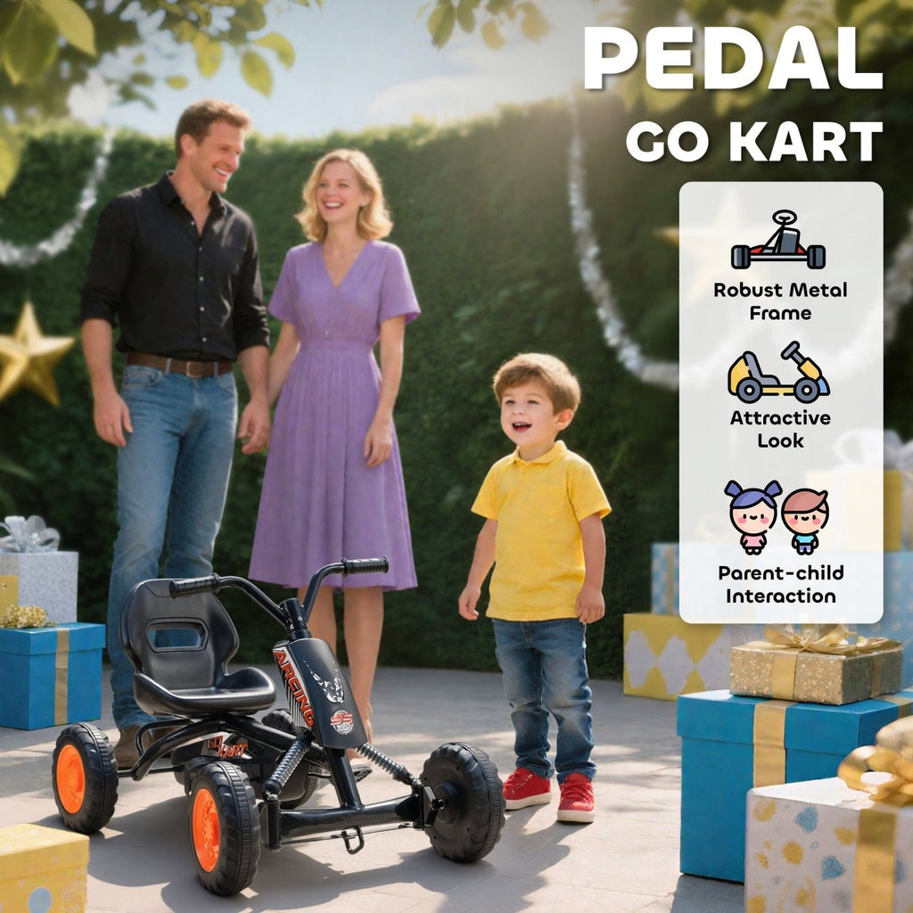 AIYAPLAY Kids Pedal Go Kart with Steel Frame, Sporty Design, for Ages 2-5 Years, Black - SGP Garden Ltd