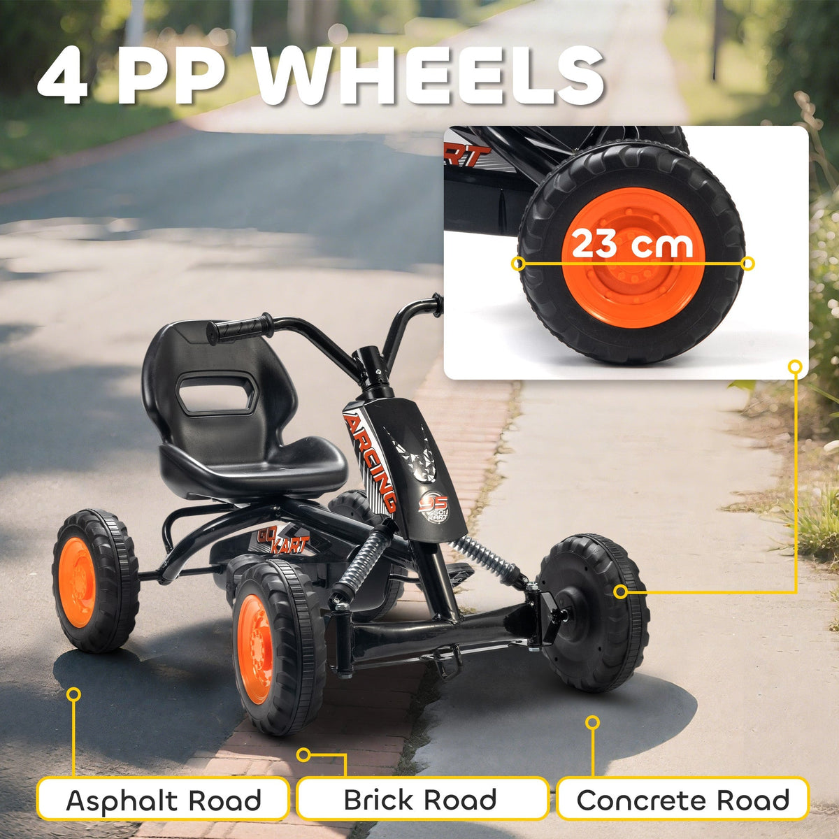 AIYAPLAY Kids Pedal Go Kart with Steel Frame, Sporty Design, for Ages 2-5 Years, Black - SGP Garden Ltd