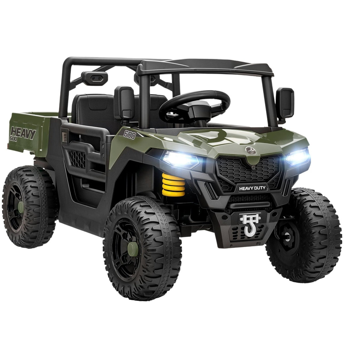AIYAPLAY Kids Ride on Car, 12V Electric Kids UTV with Electric Dump Bed, 4-Wheel Suspension for 3-8 Years, Green - SGP Garden Ltd
