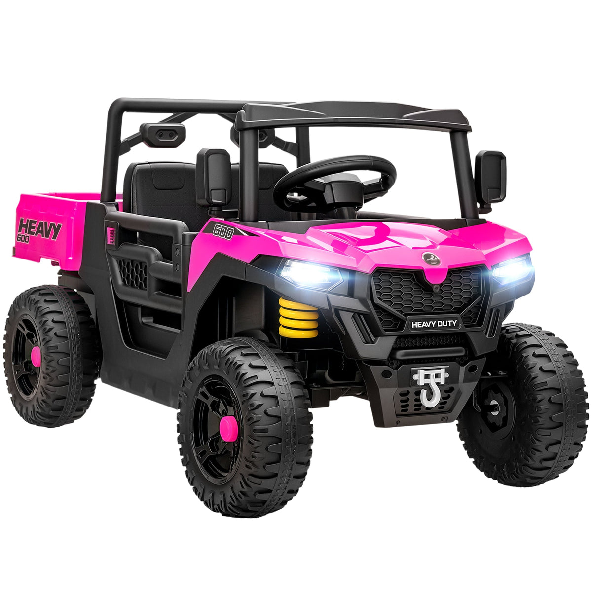 AIYAPLAY Kids Ride on Car, 12V Electric Kids UTV with Electric Dump Bed, 4-Wheel Suspension for 3-8 Years, Pink - SGP Garden Ltd