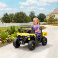AIYAPLAY Kids Ride on Car, 12V Electric Kids UTV with Electric Dump Bed, 4-Wheel Suspension for 3-8 Years, Yellow - SGP Garden Ltd