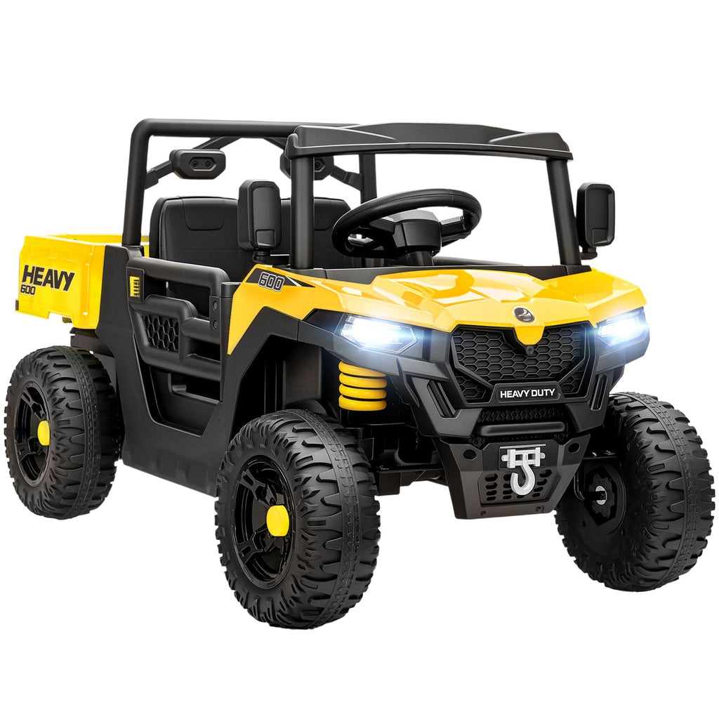 AIYAPLAY Kids Ride on Car, 12V Electric Kids UTV with Electric Dump Bed, 4-Wheel Suspension for 3-8 Years, Yellow - SGP Garden Ltd
