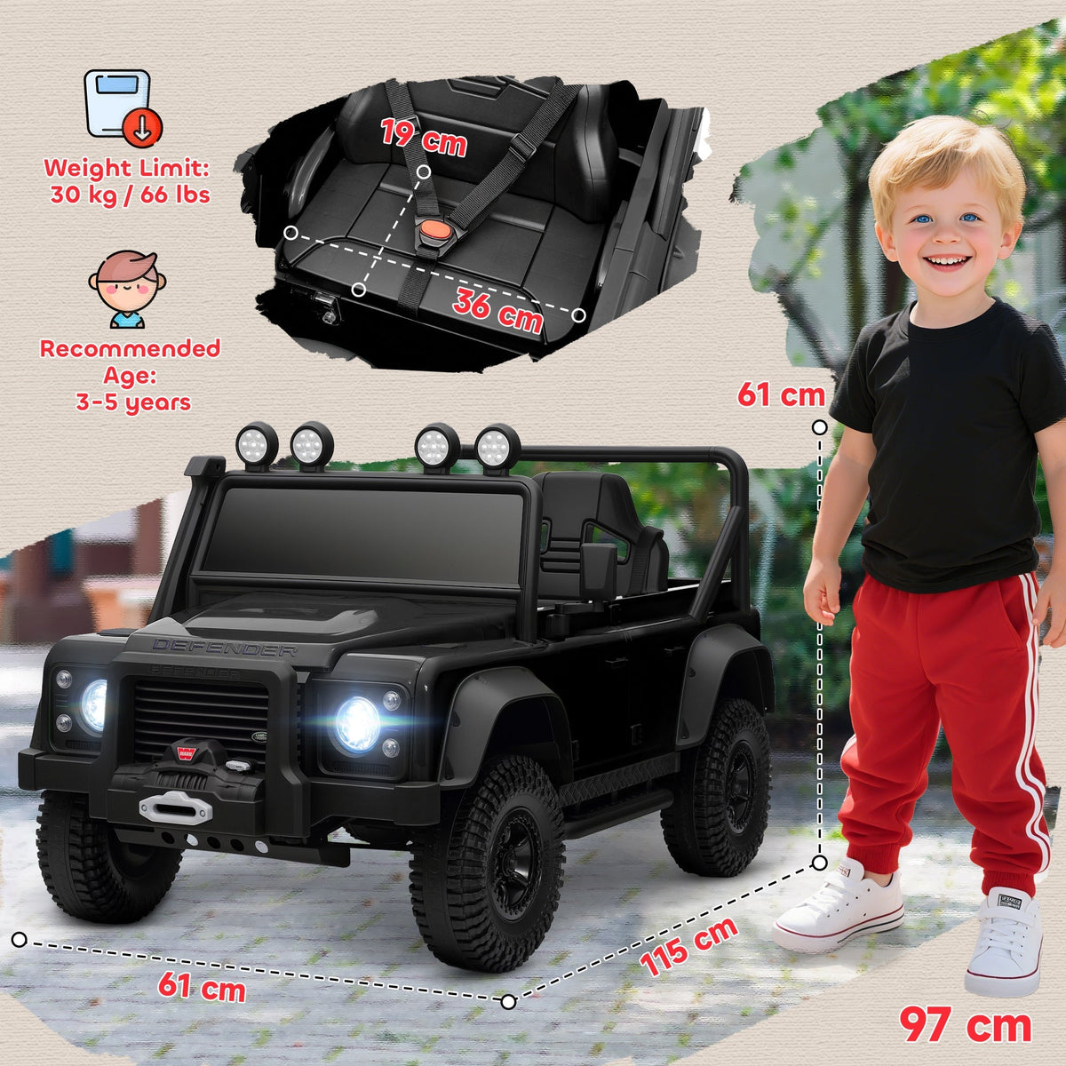 AIYAPLAY Kids Ride On Car with Remote Control, Music, Horn, 4 Spring Suspension Wheels, LED Lights for 3-5 Years Old, Black - SGP Garden Ltd