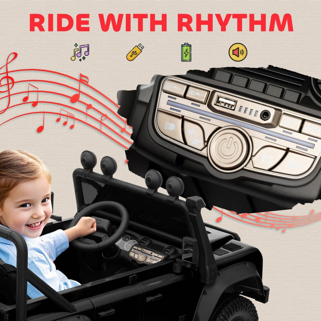 AIYAPLAY Kids Ride On Car with Remote Control, Music, Horn, 4 Spring Suspension Wheels, LED Lights for 3-5 Years Old, Black - SGP Garden Ltd
