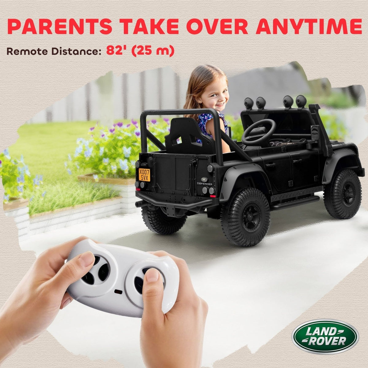 AIYAPLAY Kids Ride On Car with Remote Control, Music, Horn, 4 Spring Suspension Wheels, LED Lights for 3-5 Years Old, Black - SGP Garden Ltd