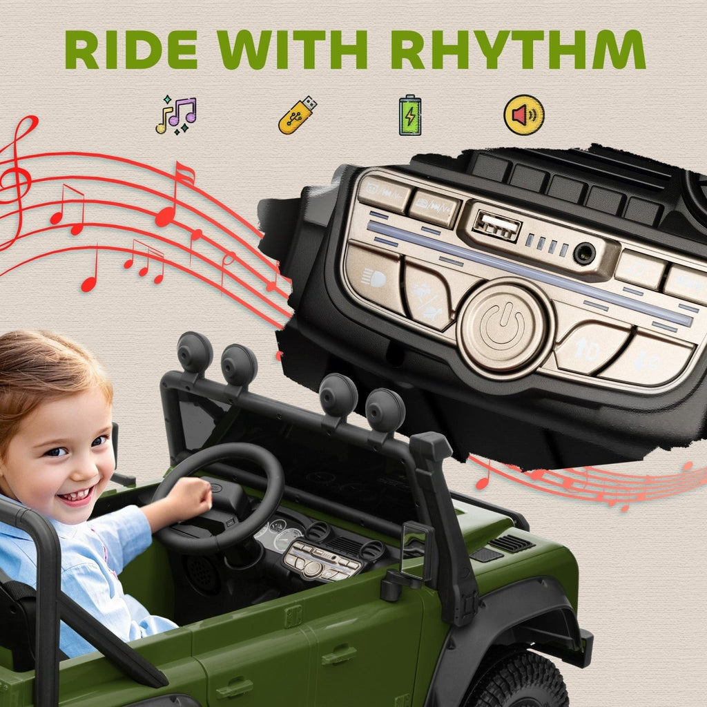 AIYAPLAY Kids Ride On Car with Remote Control, Music, Horn, 4 Spring Suspension Wheels, LED Lights for 3-5 Years Old, Green - SGP Garden Ltd