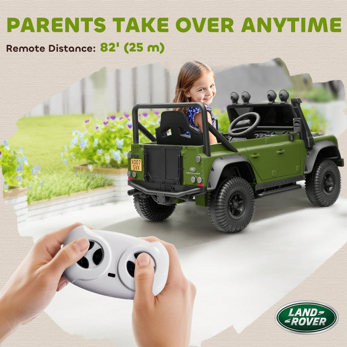 AIYAPLAY Kids Ride On Car with Remote Control, Music, Horn, 4 Spring Suspension Wheels, LED Lights for 3-5 Years Old, Green - SGP Garden Ltd