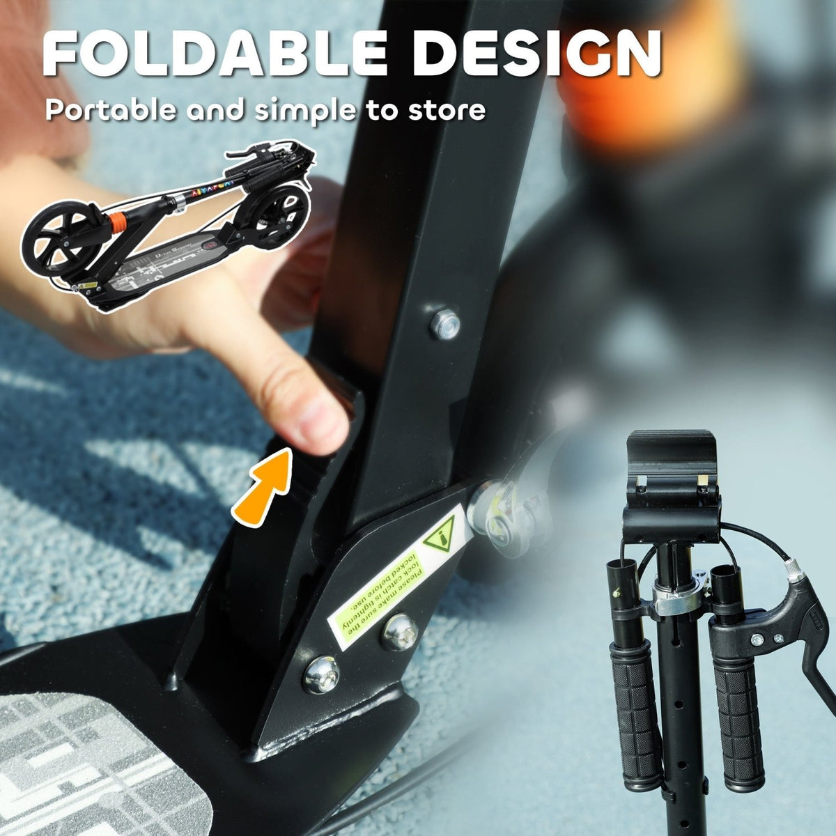 AIYAPLAY Kids Scooter with 4 Levels Adjustable Handlebar, Dual Brake System, 200mm Wheels, ABEC-7 Bearings, Black - SGP Garden Ltd