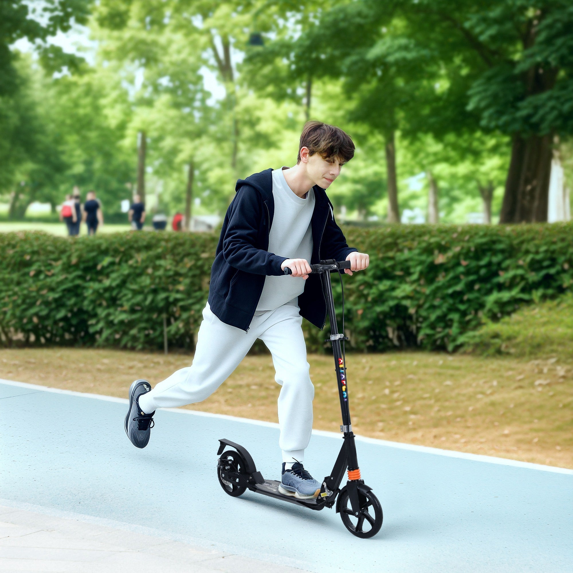 AIYAPLAY Kids Scooter with 4 Levels Adjustable Handlebar, Dual Brake System, 200mm Wheels, ABEC-7 Bearings, Black - SGP Garden Ltd