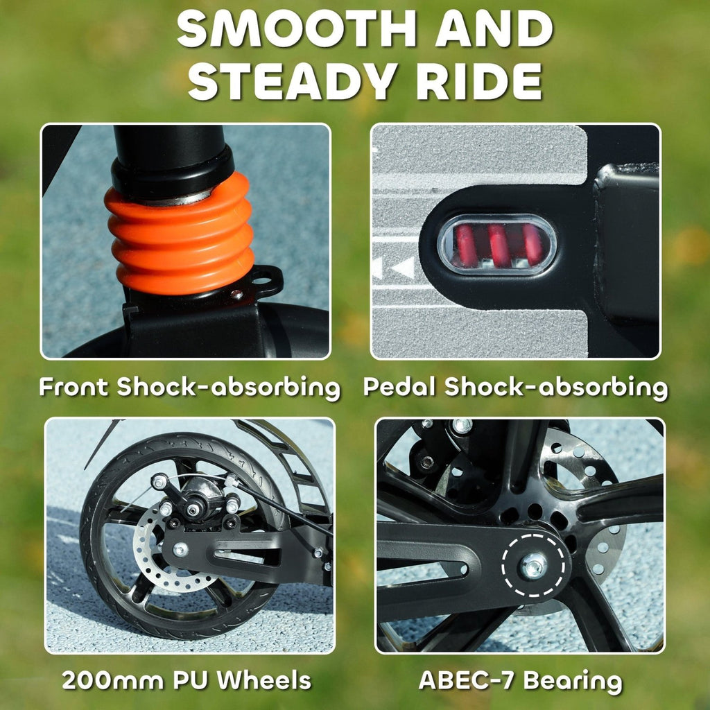 AIYAPLAY Kids Scooter with 4 Levels Adjustable Handlebar, Dual Brake System, 200mm Wheels, ABEC-7 Bearings, Black - SGP Garden Ltd