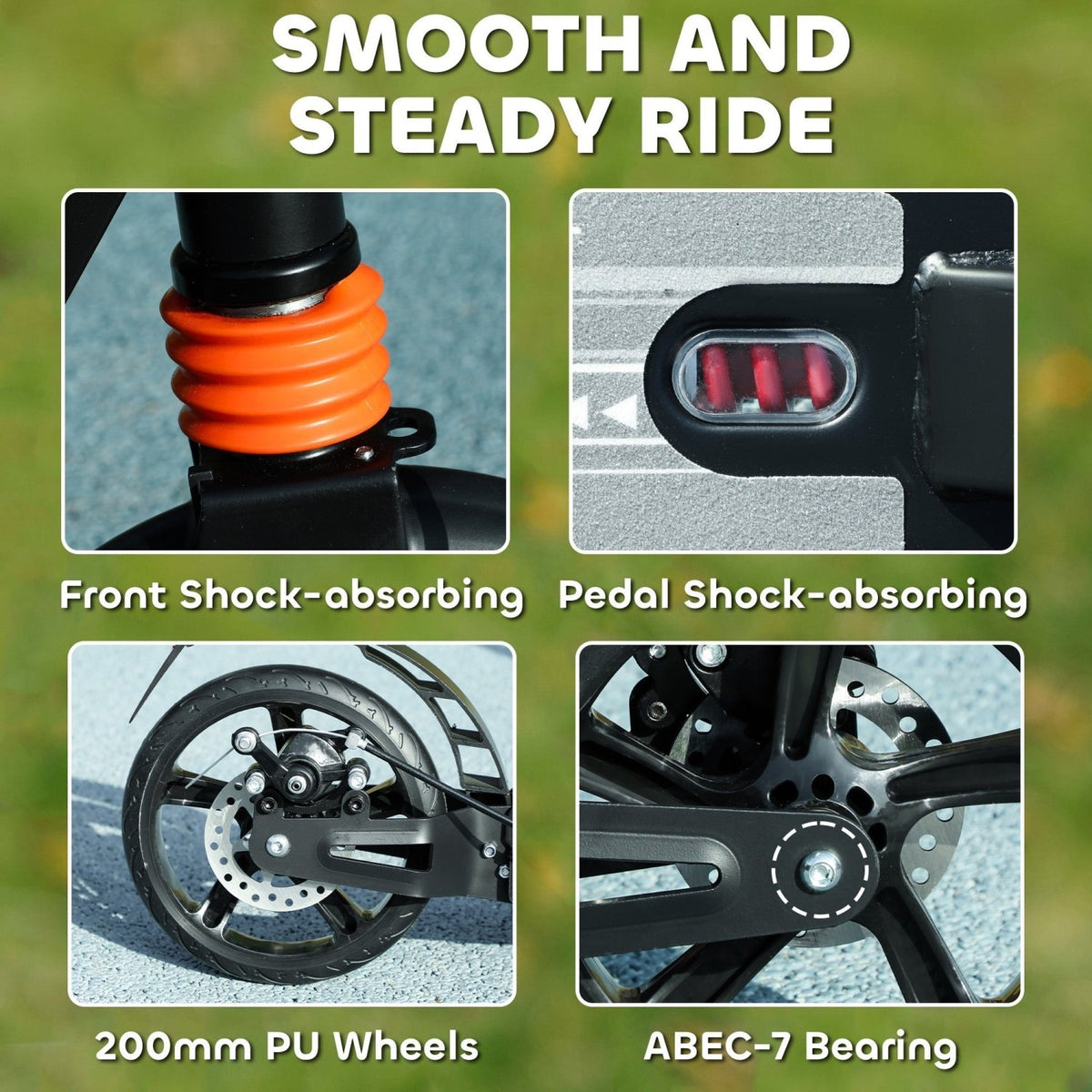 AIYAPLAY Kids Scooter with 4 Levels Adjustable Handlebar, Dual Brake System, 200mm Wheels, ABEC-7 Bearings, Black - SGP Garden Ltd
