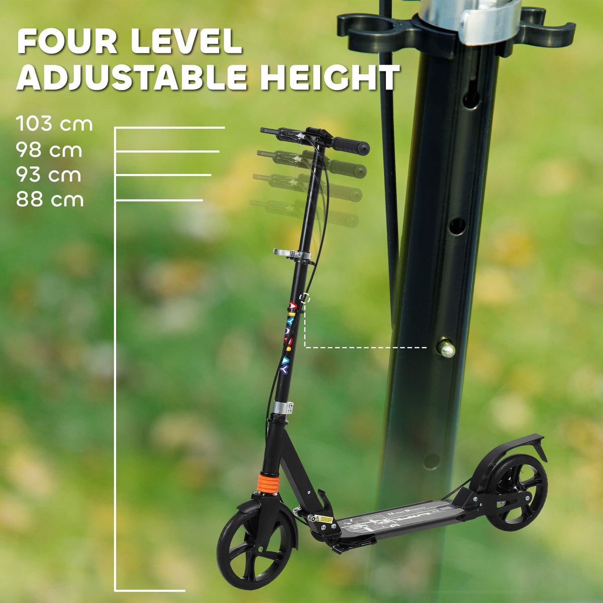 AIYAPLAY Kids Scooter with 4 Levels Adjustable Handlebar, Dual Brake System, 200mm Wheels, ABEC-7 Bearings, Black - SGP Garden Ltd