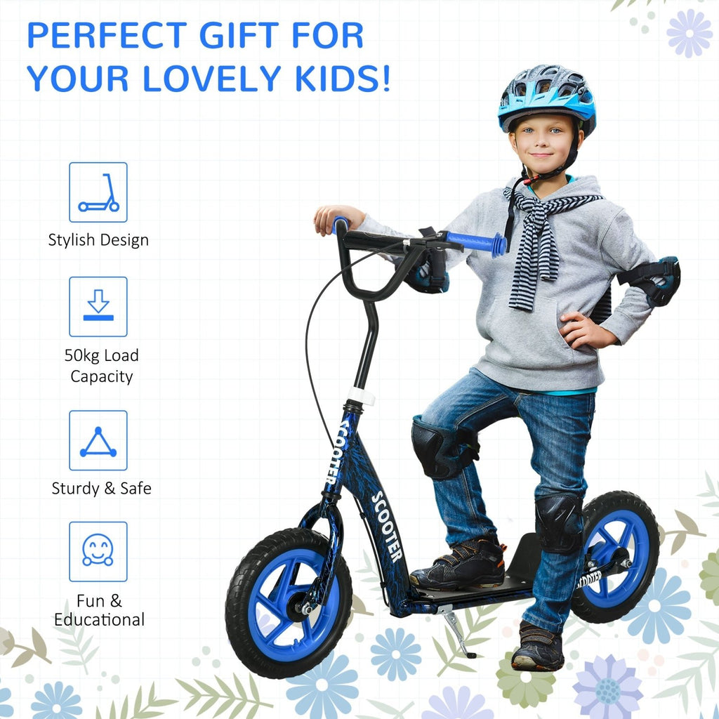AIYAPLAY Kids Scooter with Adjustable Handlebar, Children's Kick Scooter with Non-slip Footplate, Rear Brake, Kickstand, Blue - SGP Garden Ltd